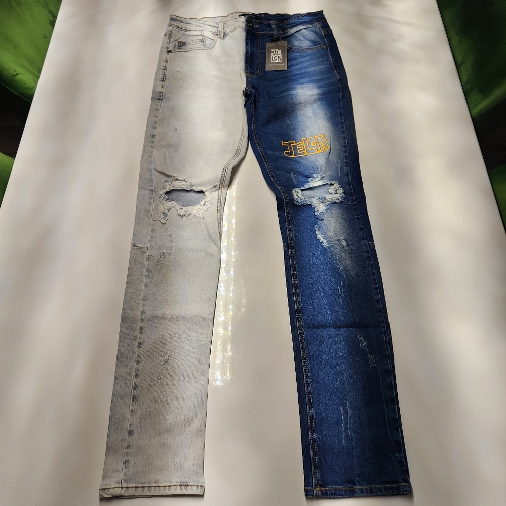 Jelon Two Tone Denim Ripped$Repair Jeansđź‘– - Picture 5 of 10